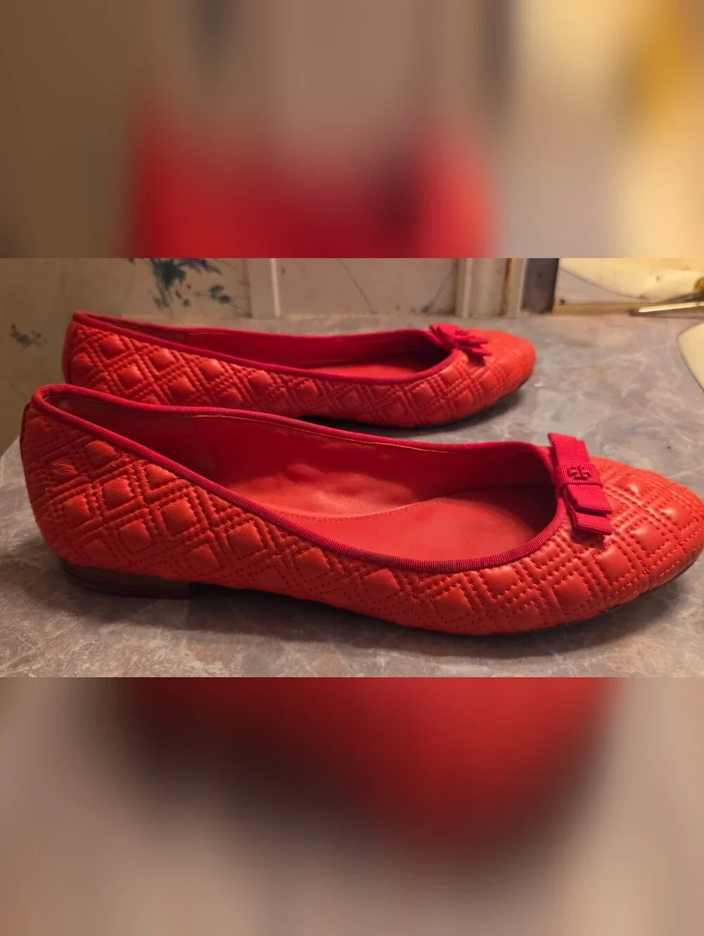 Tory Burch Red Quilted Bow Ballet Flats